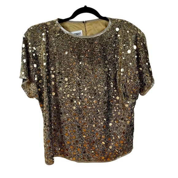 NOS Gold Sparkly Top Vtg Size 16 USA Glam Party Semi Sheer Caron Disco Rave New - Picture 1 of 17